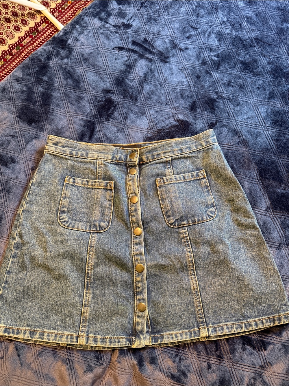 BDG Light Blue Front-Button Denim A-Line Skirt